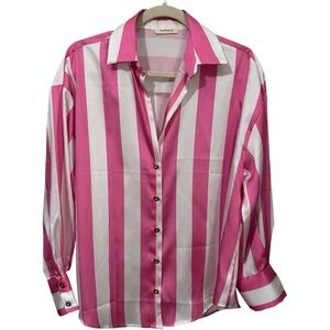 Sunday Up Pink and White Button Down Shirt with Notched Collar